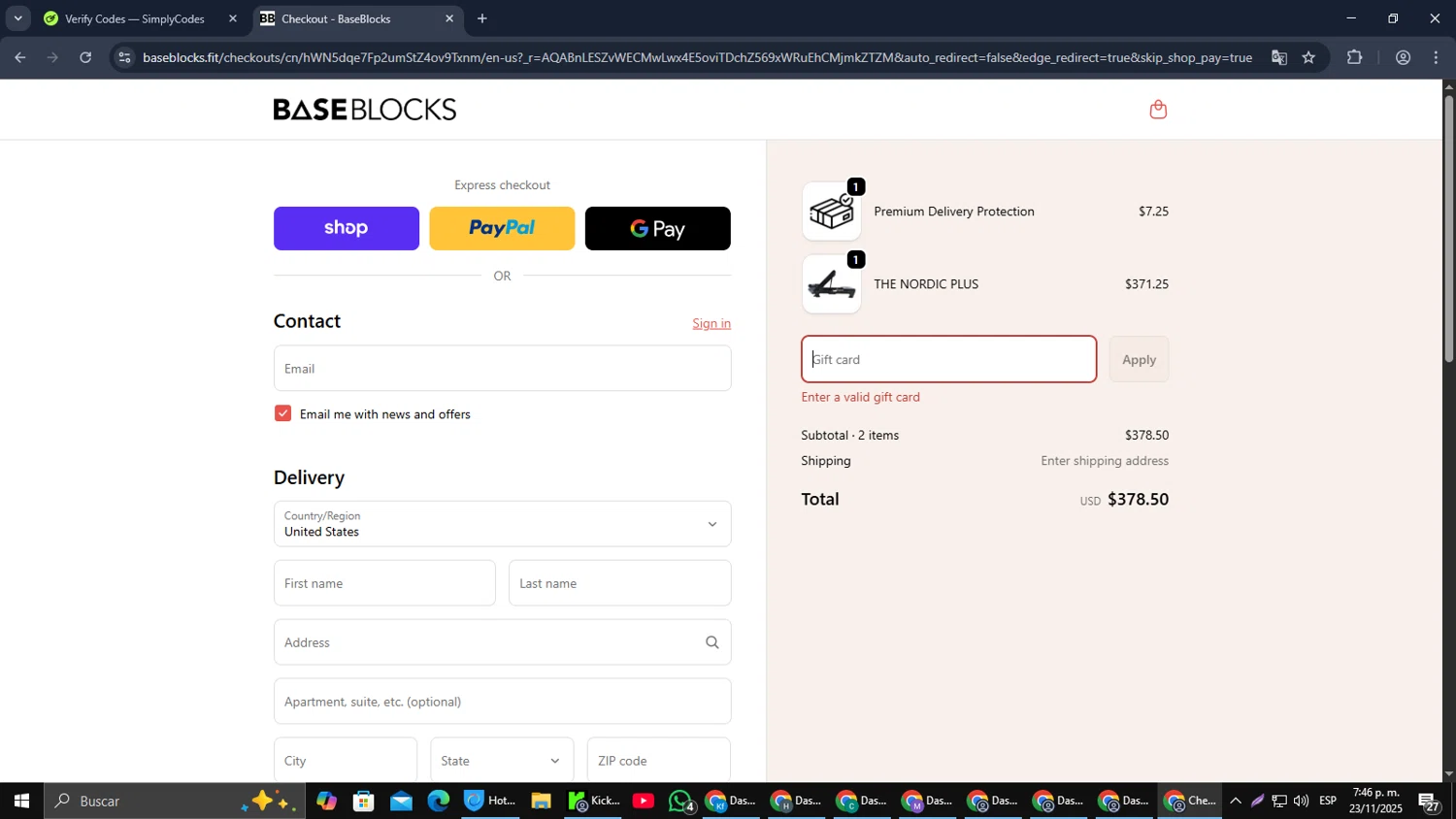 BaseBlocks discount code screenshot showing code GIMMETIBS applied at BaseBlocks checkout page. Uploaded by SimplyCodes community member Cynoxx on Nov 23, 2025