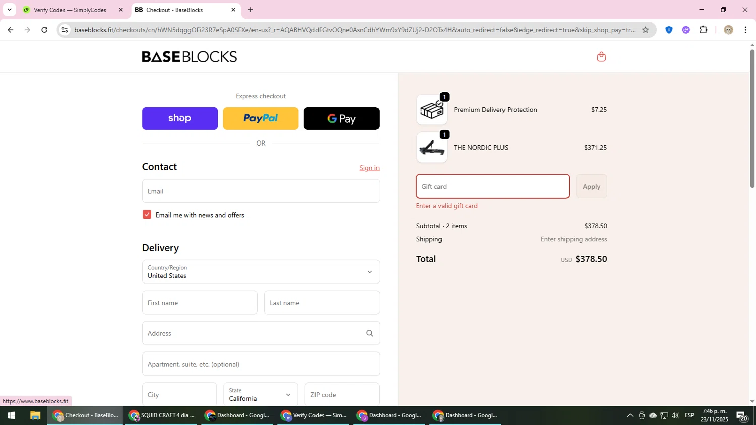BaseBlocks discount code screenshot showing code GIMMETIBS applied at BaseBlocks checkout page. Uploaded by SimplyCodes community member NobleScholar4826 on Nov 23, 2025