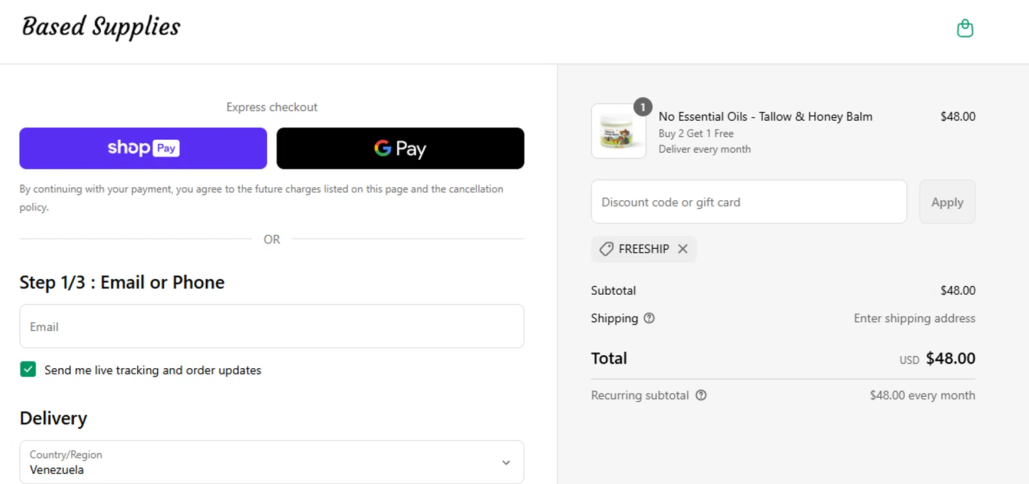 Based Supplies discount code screenshot showing code FREESHIP applied at Based Supplies checkout page. Uploaded by SimplyCodes community member aumentadax10 on May 12, 2025