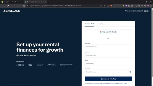 Baselane checkout page showing Baselane promo code box | Screenshot taken by SimplyCodes community member on Aug 1, 2025