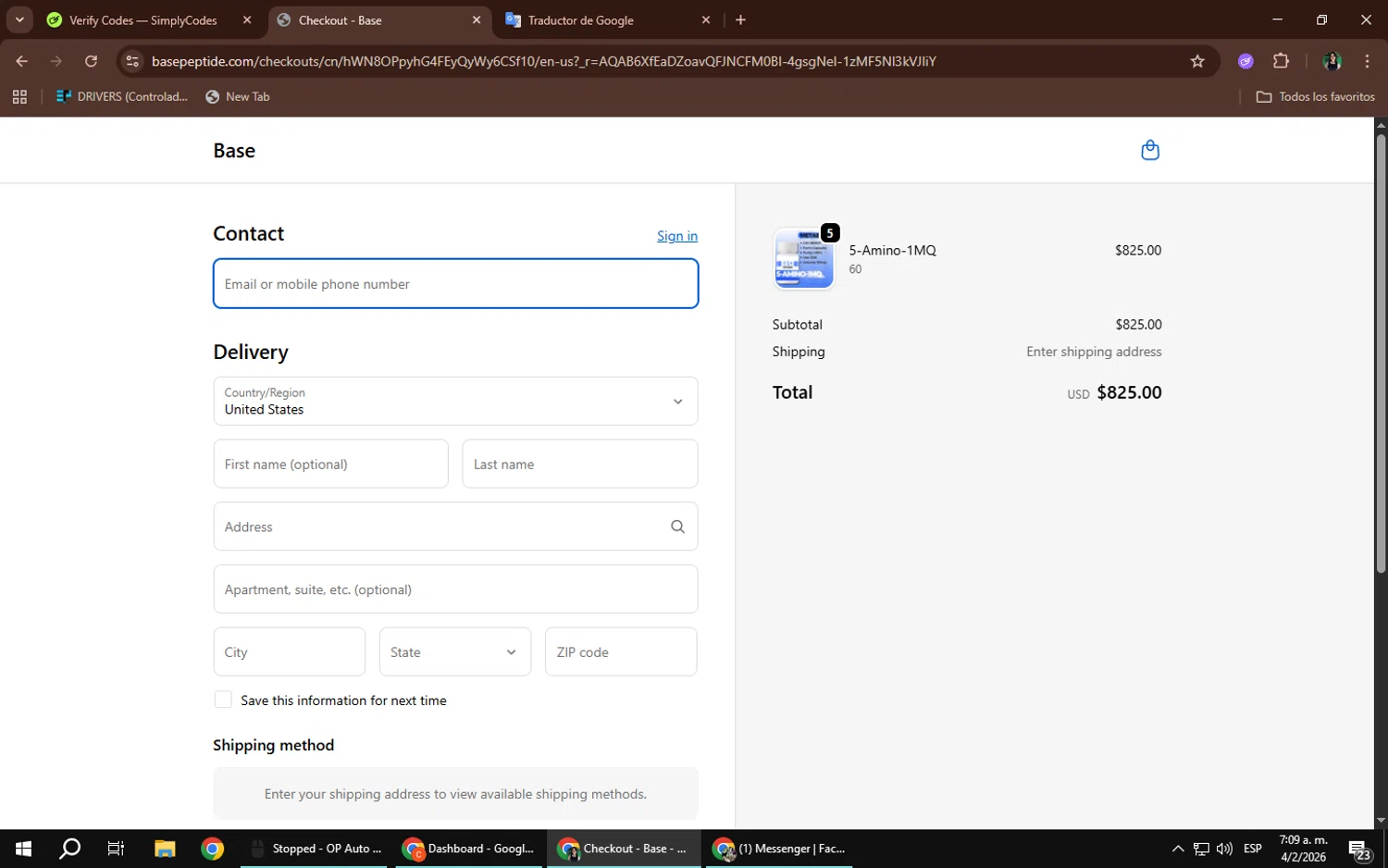 Base Peptides checkout page showing Base Peptides discount code box | Screenshot taken by SimplyCodes community member on Feb 4, 2026