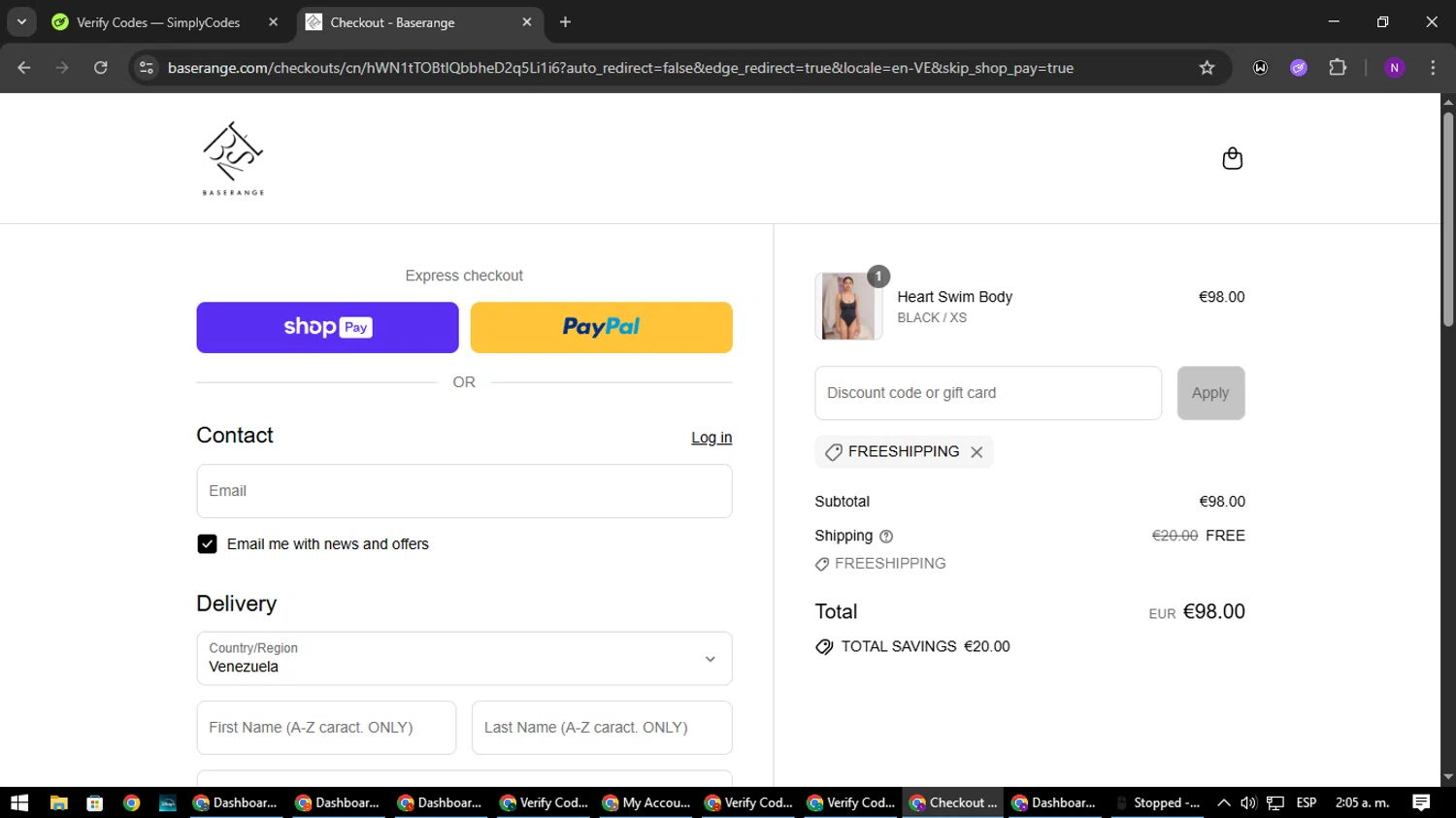 Baserange discount code screenshot showing code FREESHIPPING applied at Baserange checkout page. Uploaded by SimplyCodes community member NATAAAAAANAELCANO on Aug 17, 2025