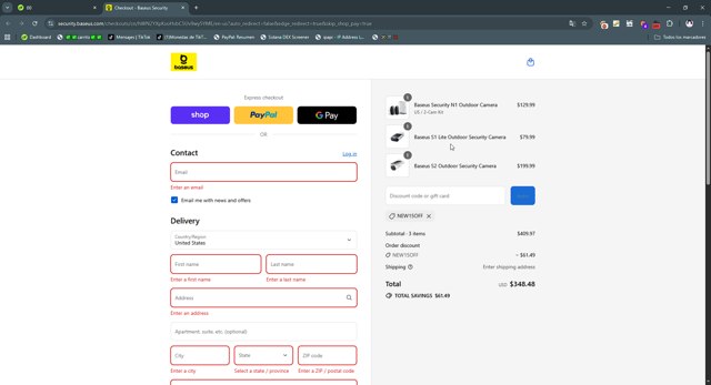 Baseus checkout page showing Baseus promo code box | Screenshot taken by SimplyCodes community member on Sep 3, 2025