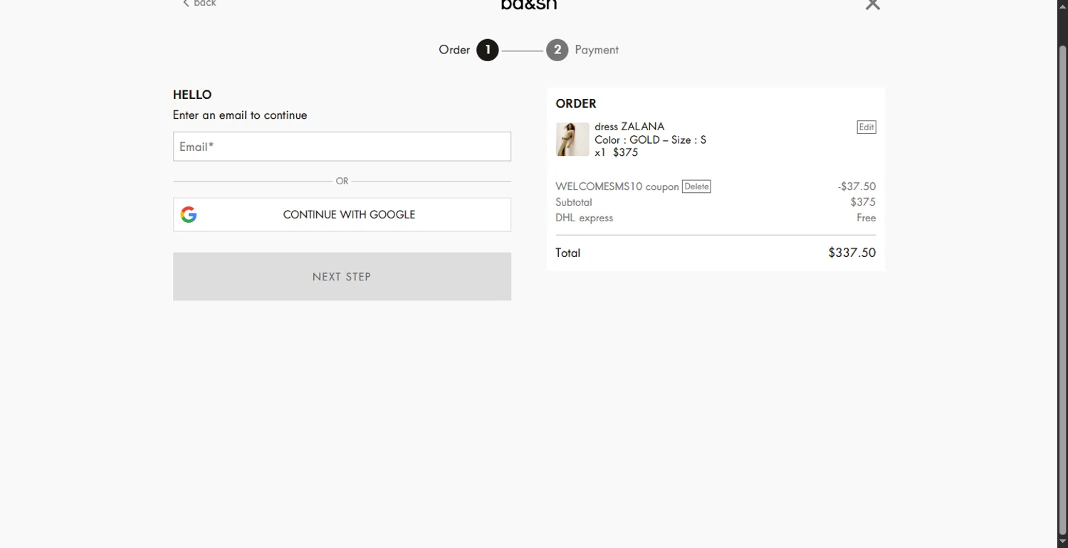 Ba&sh promo code screenshot showing code WELCOMESMS10 applied at Ba&sh checkout page. Uploaded by SimplyCodes community member DiscountPhoenix427 on Jul 20, 2025