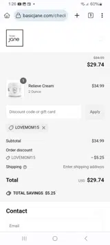 LOVEMOM15 coupon verification screenshot