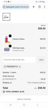 PRESIDENT10 coupon verification screenshot
