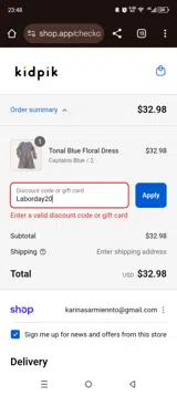 Laborday20 coupon verification screenshot