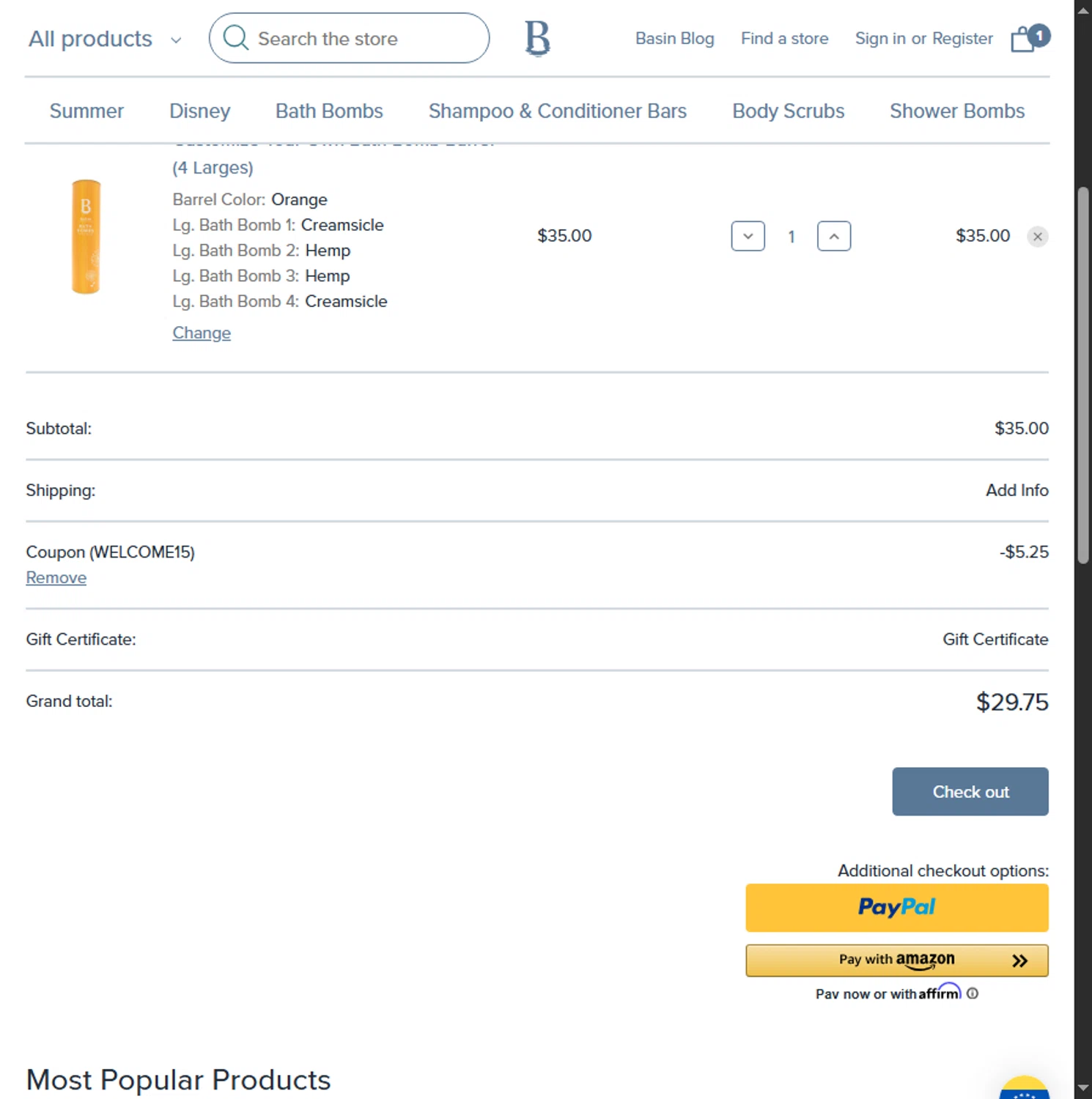 Basin checkout page showing Basin promo code box | Screenshot taken by SimplyCodes community member on Jun 18, 2025