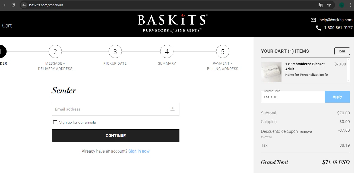 where to use Baskits promo code box