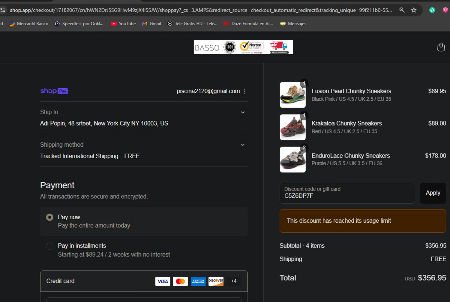 Basso promo code screenshot showing code C5Z6DP7F applied at Basso checkout page. Uploaded by SimplyCodes community member aliriotrasmonte on Aug 25, 2025