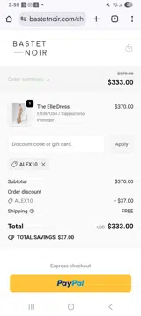 ALEX10 coupon verification screenshot