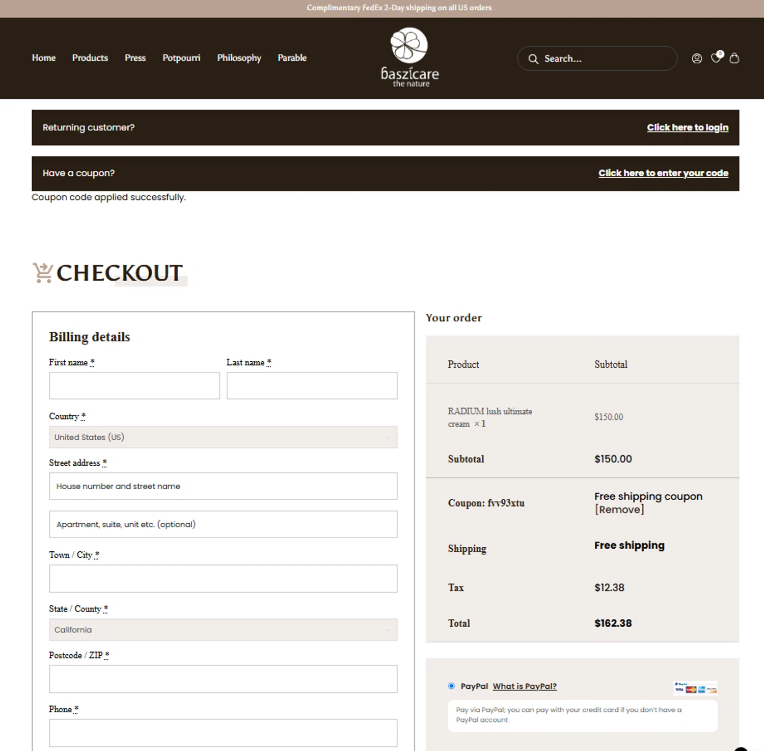 baszicare promo code screenshot showing code FVV93XTU applied at baszicare checkout page. Uploaded by SimplyCodes community member ElonMusk on Feb 11, 2025