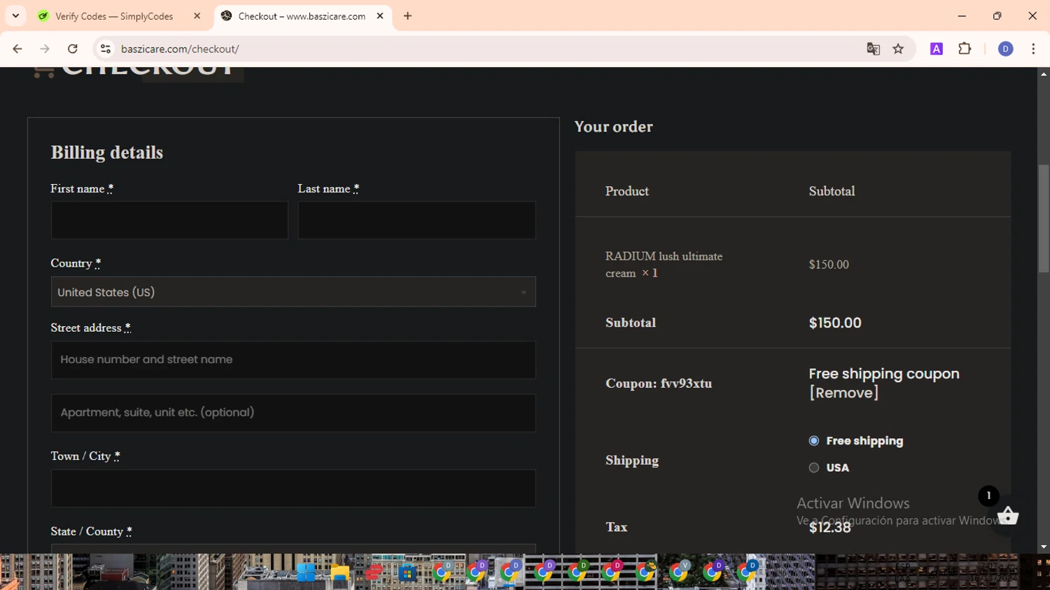 baszicare checkout page showing baszicare promo code box | Screenshot taken by SimplyCodes community member on Nov 16, 2024