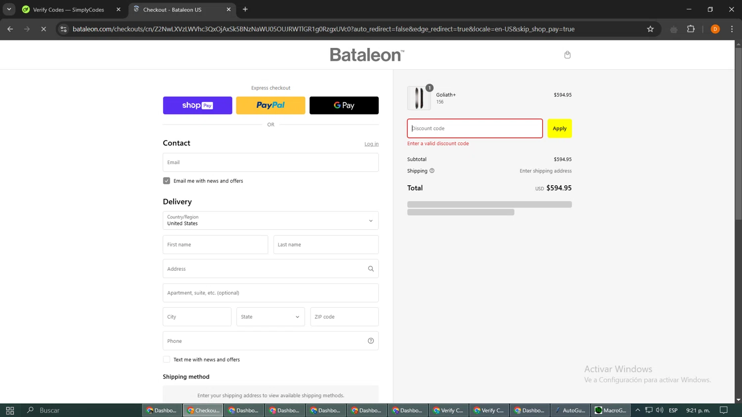 Bataleon discount code screenshot showing code ZBRGMS2S applied at Bataleon checkout page. Uploaded by SimplyCodes community member ShieldMaestro9172 on Mar 2, 2025