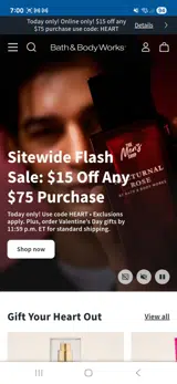 Bath & Body Works coupon verification screenshot