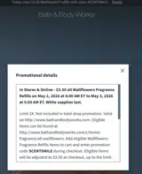 Bath & Body Works coupon verification screenshot