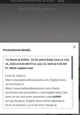 Bath & Body Works coupon verification screenshot