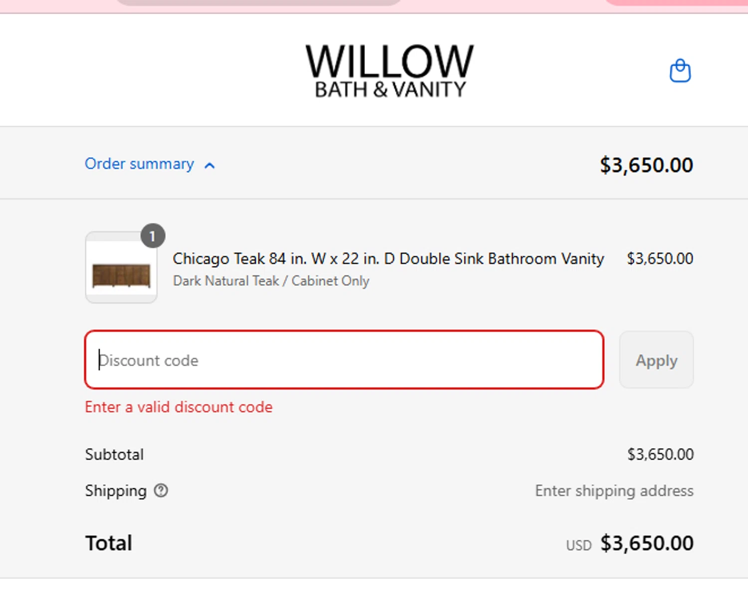 Willow Bath and Vanity coupon code screenshot showing code LYNETTE10 applied at Willow Bath and Vanity checkout page. Uploaded by SimplyCodes community member alexandrareyes on Sep 15, 2025