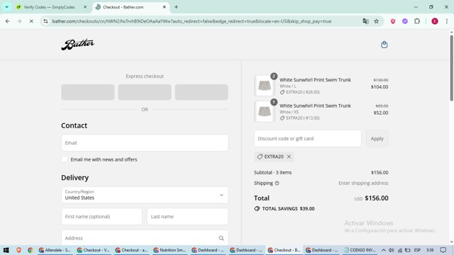 Bather checkout page showing Bather discount code box | Screenshot taken by SimplyCodes community member on Aug 28, 2025