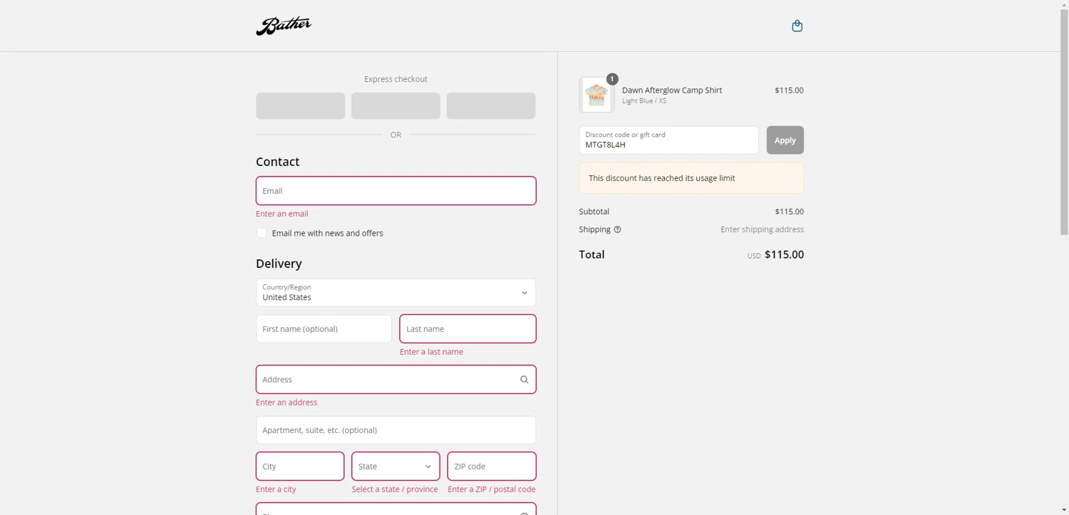 Bather discount code screenshot showing code MTGT8L4H applied at Bather checkout page. Uploaded by SimplyCodes community member PromoAdmiral6652 on Aug 15, 2025