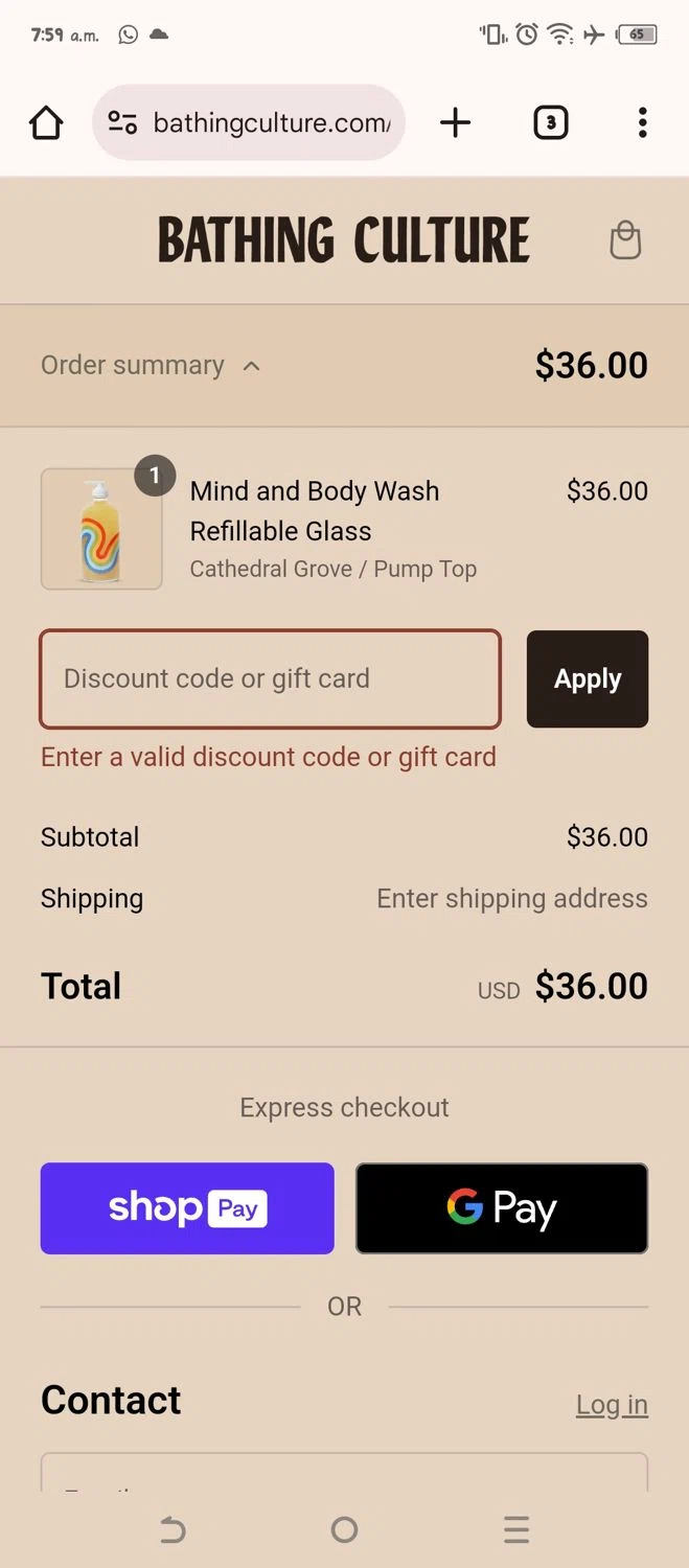 Bathing Culture discount code screenshot showing code LASTCHANCE applied at Bathing Culture checkout page. Uploaded by SimplyCodes community member WonderW on Jan 11, 2025