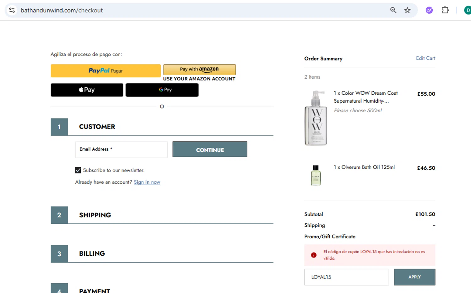 Bath & Unwind promo code screenshot showing code LOYAL15 applied at Bath & Unwind checkout page. Uploaded by SimplyCodes community member eudorasuarez on Nov 27, 2025