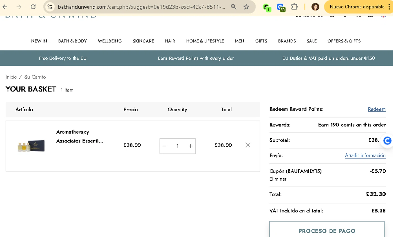 Bath & Unwind promo code screenshot showing code BAUFAMILY15 applied at Bath & Unwind checkout page. Uploaded by SimplyCodes community member AMANDA2681 on Sep 10, 2025
