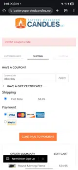 laborday coupon verification screenshot