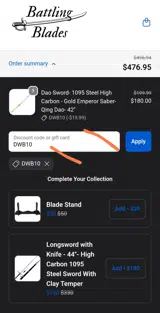 DWB10 coupon verification screenshot