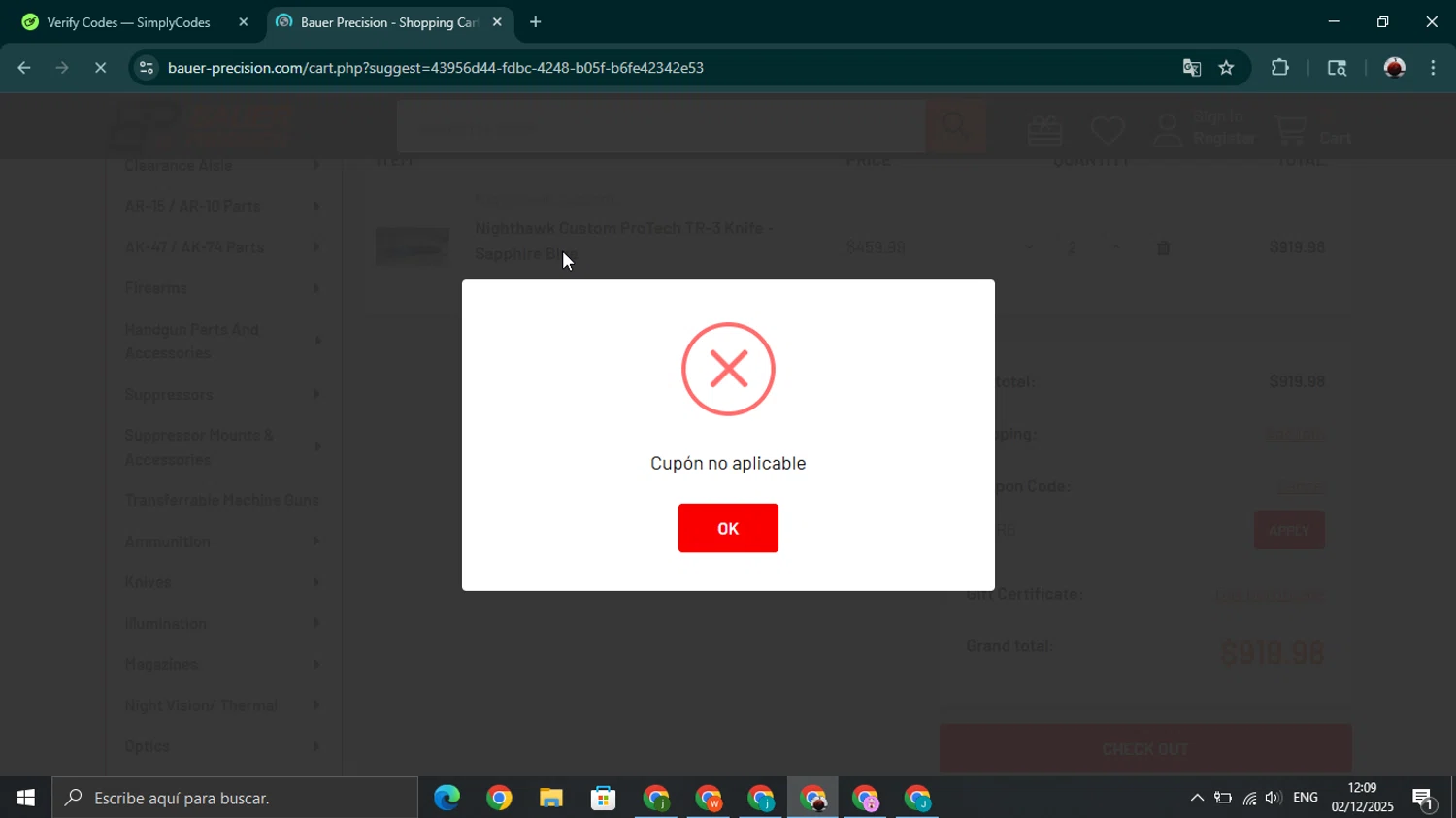 Bauer Precision discount code screenshot showing code JBR6 applied at Bauer Precision checkout page. Uploaded by SimplyCodes community member youngonzalo on Dec 2, 2025