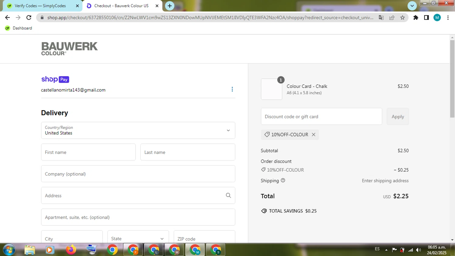 Bauwerk Colour discount code screenshot showing code 10%OFF-COLOUR applied at Bauwerk Colour checkout page. Uploaded by SimplyCodes community member ShieldGuardian4930 on Feb 24, 2025