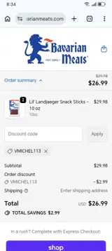 Bavarian Meats coupon verification screenshot