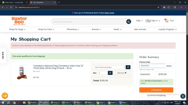 BaxterBoo checkout page showing BaxterBoo promo code box | Screenshot taken by SimplyCodes community member on Sep 3, 2025
