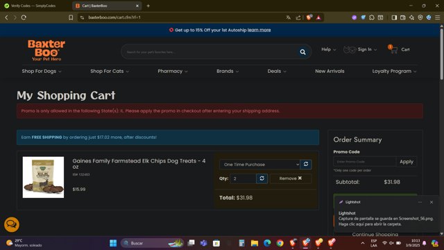 BaxterBoo checkout page showing BaxterBoo promo code box | Screenshot taken by SimplyCodes community member on Sep 3, 2025