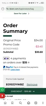 Baylor Bears Athletics Shop coupon verification screenshot