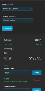 15BAY coupon verification screenshot