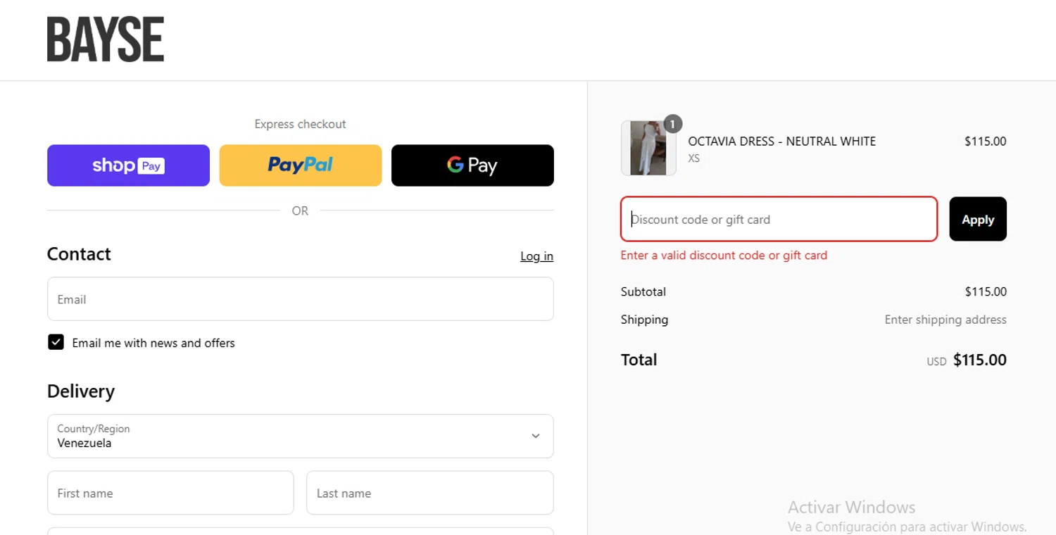 Bayse discount code screenshot showing code LOVER10 applied at Bayse checkout page. Uploaded by SimplyCodes community member ligthYA on Mar 16, 2025