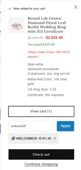 welcome35 coupon verification screenshot