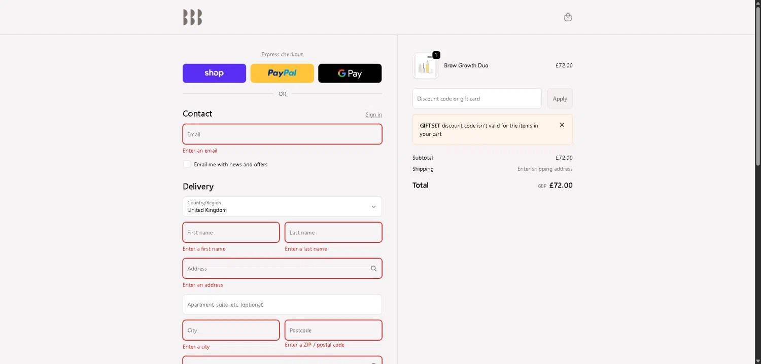 BBB London checkout page showing BBB London discount code box | Screenshot taken by SimplyCodes community member on Feb 8, 2026