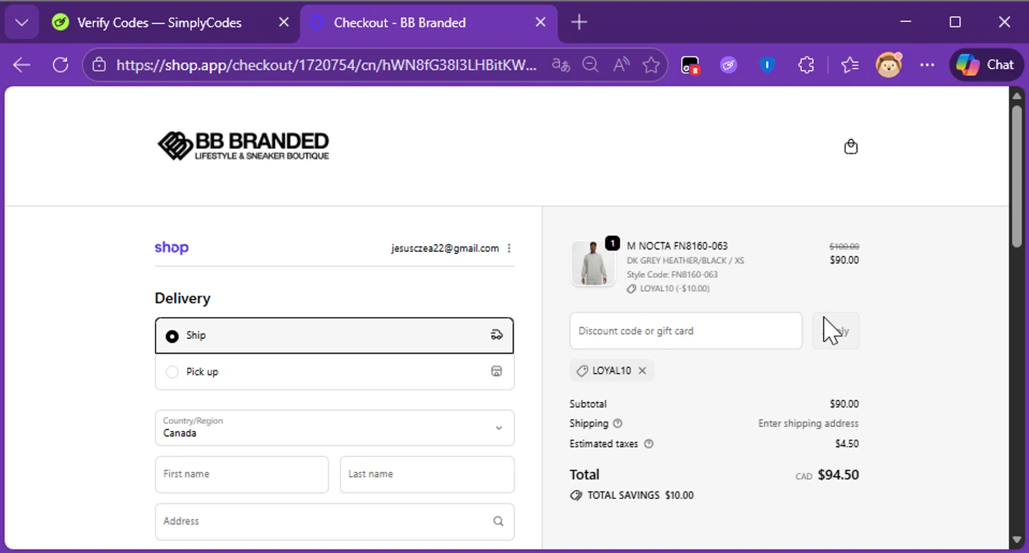 BB Branded Boutique checkout page showing BB Branded Boutique promo code box | Screenshot taken by SimplyCodes community member on Feb 11, 2026