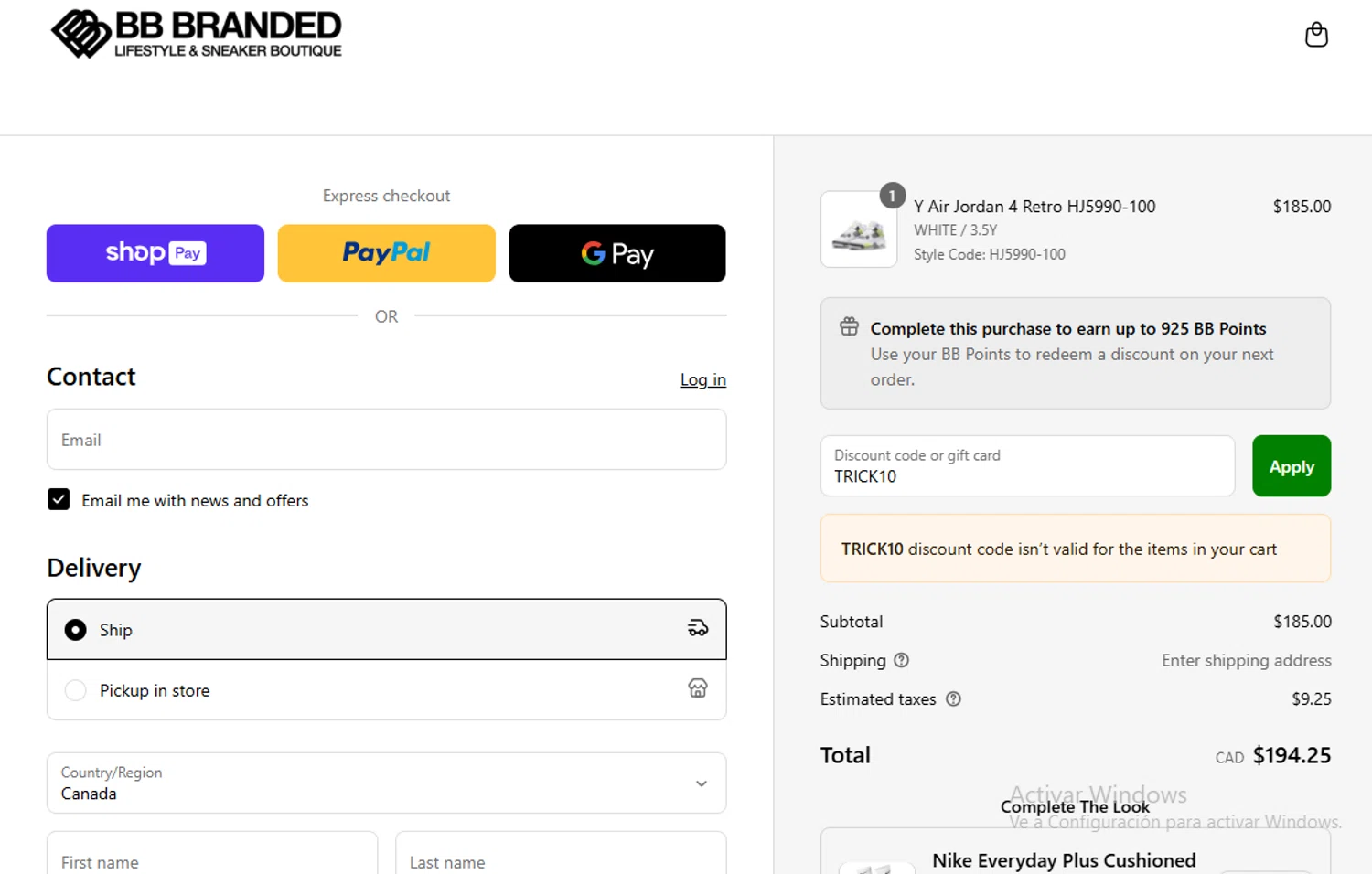 BB Branded Boutique promo code screenshot showing code TRICK10 applied at BB Branded Boutique checkout page. Uploaded by SimplyCodes community member Gary_23 on Jun 5, 2025
