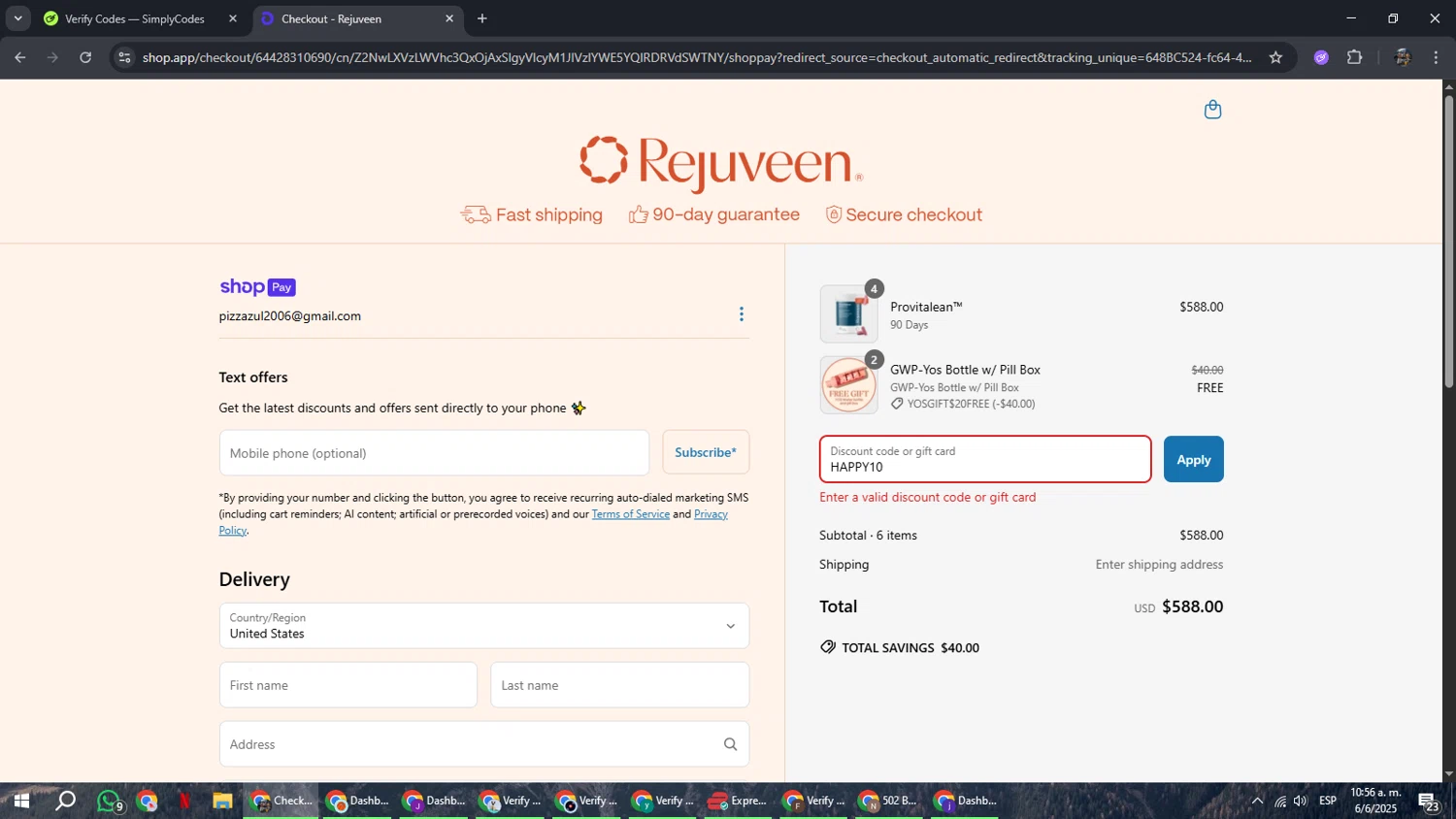 BB Company discount code screenshot showing code HAPPY10 applied at BB Company checkout page. Uploaded by SimplyCodes community member xxdddd on Jun 6, 2025