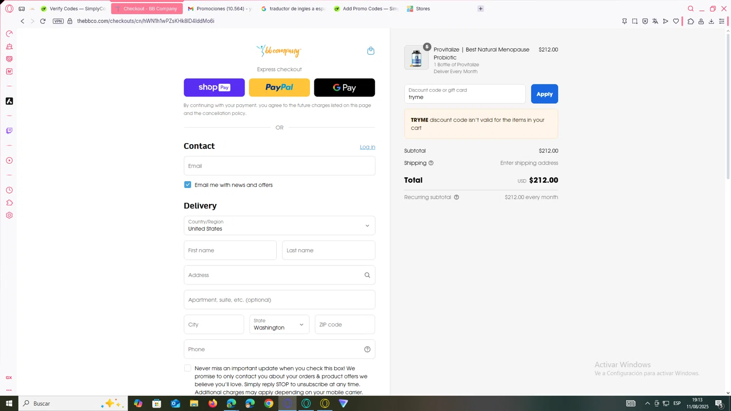 BB Company discount code screenshot showing code tryme applied at BB Company checkout page. Uploaded by SimplyCodes community member yanetrod on Aug 11, 2025