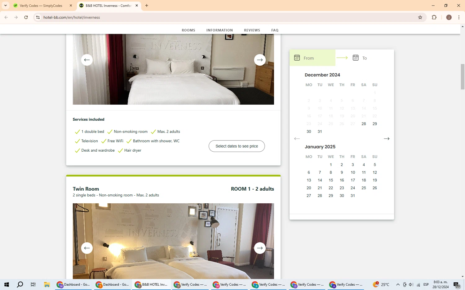 B&B Hotels promo code screenshot showing code INTRO25% applied at B&B Hotels checkout page. Uploaded by SimplyCodes community member GoldChaser6000 on Dec 28, 2024