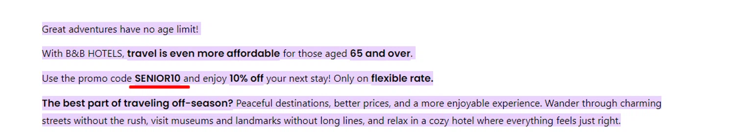 B&B Hotels promo code screenshot showing code SENIOR10 applied at B&B Hotels checkout page. Uploaded by SimplyCodes community member RonaldAcunaJr on Nov 21, 2025
