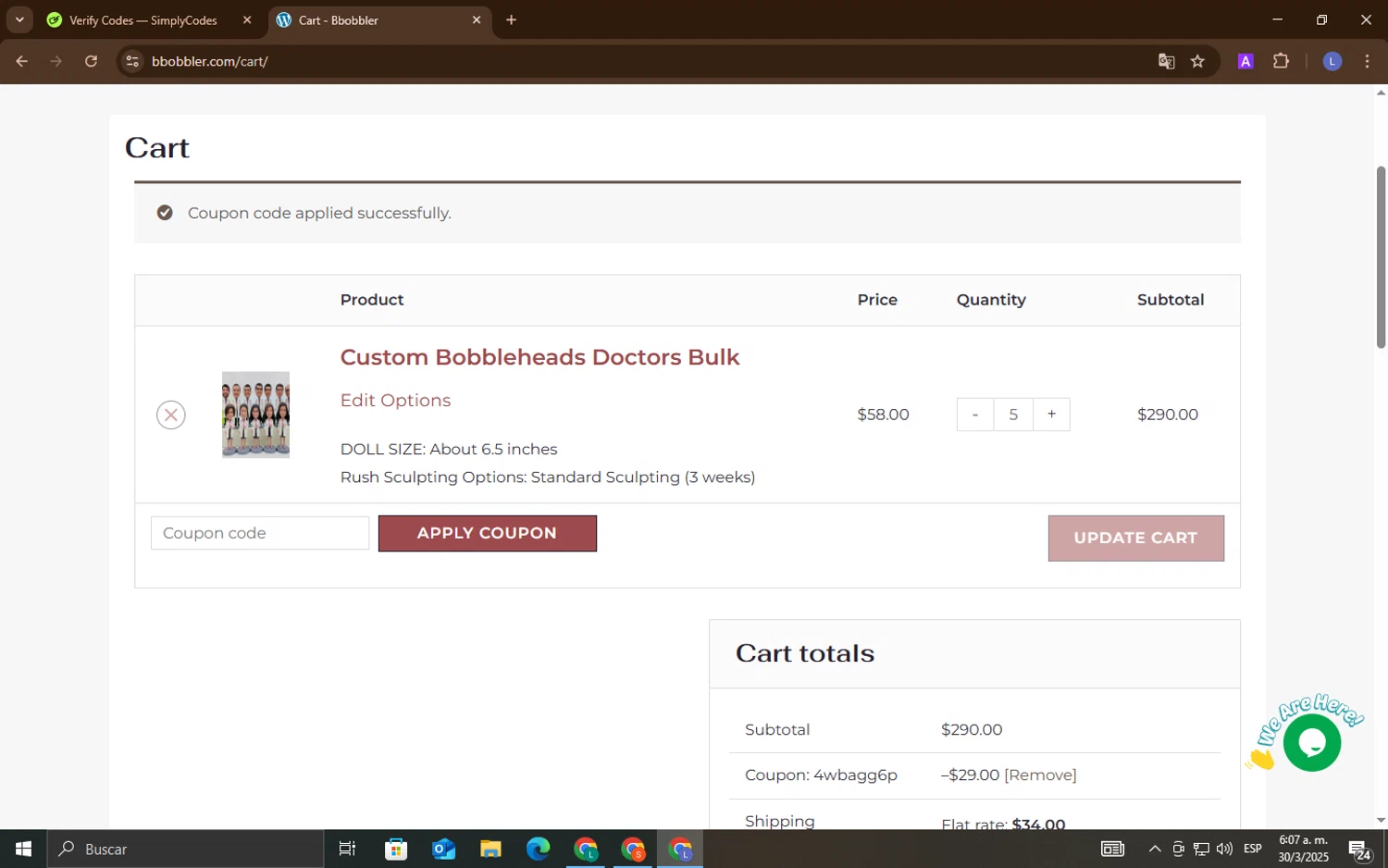 Bbobbler checkout page showing Bbobbler coupon code box | Screenshot taken by SimplyCodes community member on Mar 30, 2025