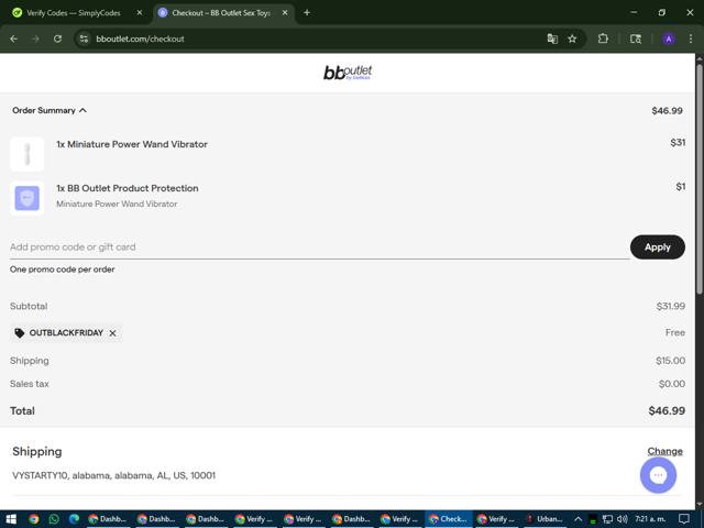 BB Outlet checkout page showing BB Outlet promo code box | Screenshot taken by SimplyCodes community member on Jul 29, 2025
