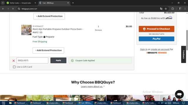 BBQGuys checkout page showing BBQGuys coupon code box | Screenshot taken by SimplyCodes community member on Mar 10, 2025