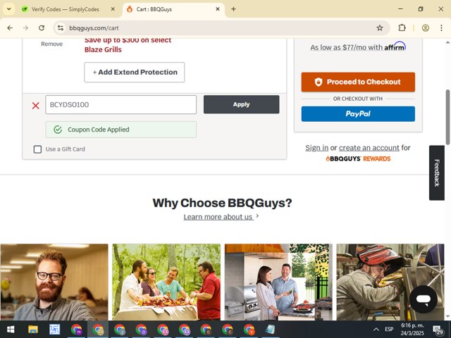 BBQGuys checkout page showing BBQGuys coupon code box | Screenshot taken by SimplyCodes community member on Mar 24, 2025