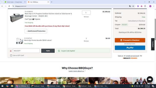 BBQGuys checkout page showing BBQGuys coupon code box | Screenshot taken by SimplyCodes community member on May 12, 2025